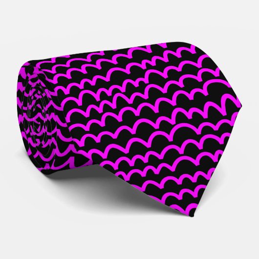 Wavy Pattern - Magenta on Black Stropdas (Opgerold)