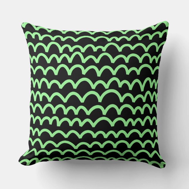 Wavy Pattern - Mint Green op Black Kussen (Voorkant)
