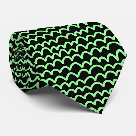 Wavy Pattern - Mint Green op Black Stropdas (Opgerold)