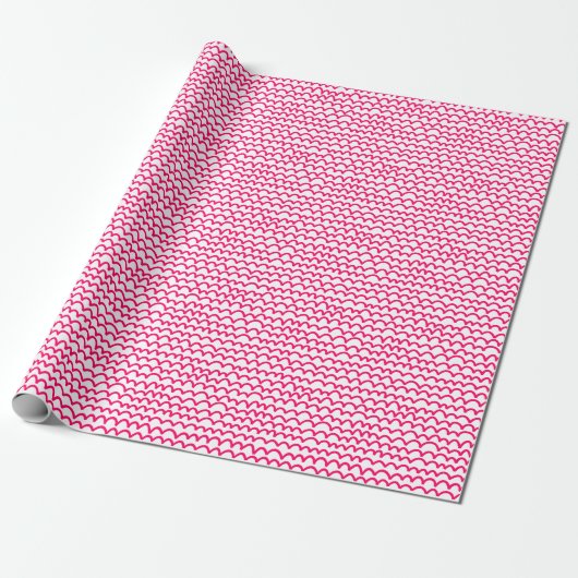 Wavy Pattern - Neon Red on White Cadeaupapier (Uitgerold)