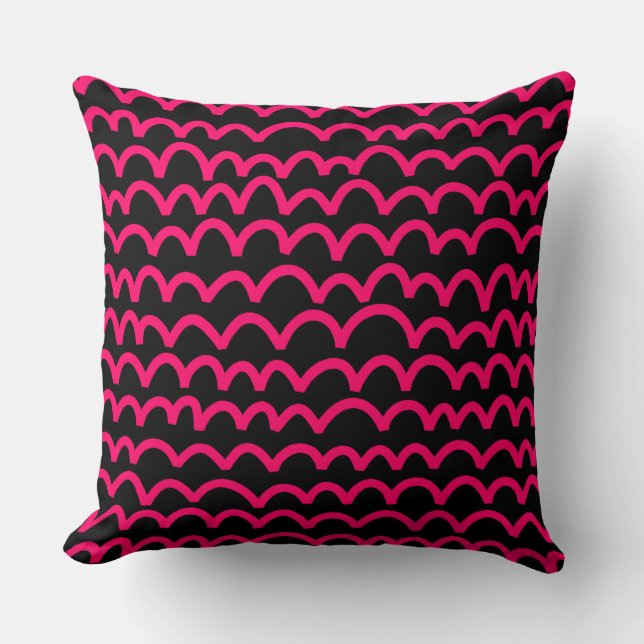 Wavy Pattern - Neon Red op Black Kussen (Voorkant)