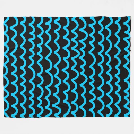 Wavy Pattern - Sky Blue op Black Fleece Deken (Voorkant (Horizontaal))