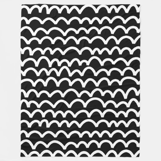 Wavy Pattern - White on Black Fleece Deken (Voorkant)