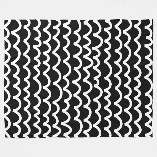 Wavy Pattern - White on Black Fleece Deken (Voorkant (Horizontaal))