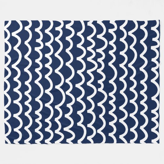 Wavy Pattern - White op Dark Blue Fleece Deken (Voorkant (Horizontaal))