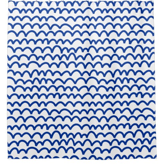 Wavy Pattern - Wit op Navy Blue Douchegordijn (Voorkant)