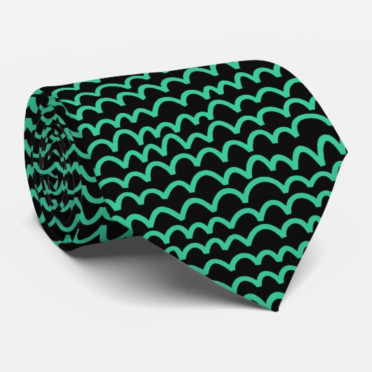 Wavy Pattern - Zee Green op Black Stropdas (Opgerold)