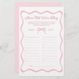 Wavy Pink Bow Baby shower Guess The Age spel