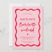 Wavy Pink en Red Bachelorette Weekend Itinerary Kaart (Voorkant)