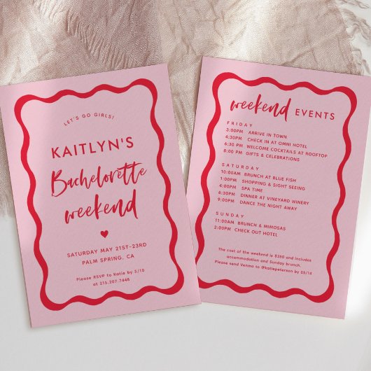 Wavy Pink en Red Bachelorette Weekend Itinerary Kaart