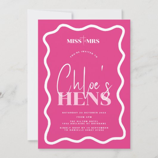 Wavy Pink Hens Party Invitation - Sonny Kaart (Voorkant)