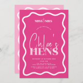 Wavy Pink Hens Party Invitation - Sonny Kaart (Voorkant / Achterkant)
