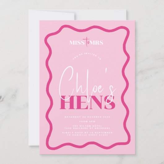 Wavy Pink Hens Party Invitation - Sonny Kaart (Voorkant)