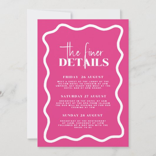 Wavy Pink Hens Party Invitation - Sonny Kaart (Achterkant)