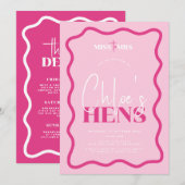 Wavy Pink Hens Party Invitation - Sonny Kaart (Voorkant / Achterkant)
