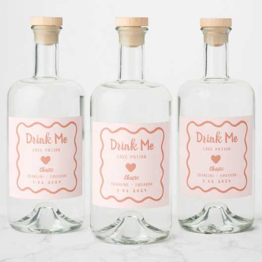 Wavy Pink Pastel Drink me Lovepotion Wedding Likeurfles Etiket (Flessen)