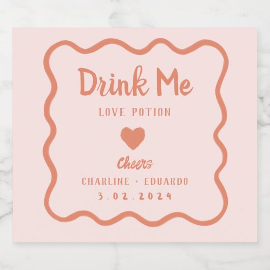 Wavy Pink Pastel Drink me Lovepotion Wedding Likeurfles Etiket (Enkel label)