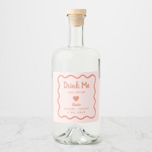 Wavy Pink Pastel Drink me Lovepotion Wedding Likeurfles Etiket (Voorkant)