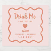 Wavy Pink Pastel Drink me Lovepotion Wedding Sparkling Wijnetiket (Enkel label)