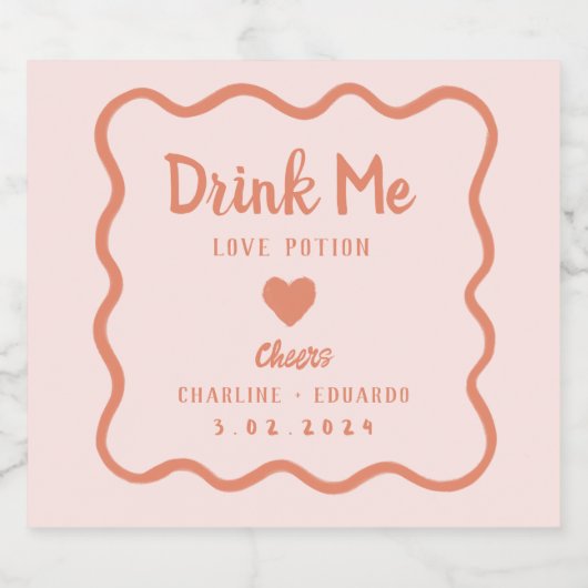 Wavy Pink Pastel Drink me Lovepotion Wedding Sparkling Wijnetiket (Enkel label)