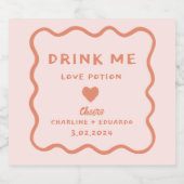 Wavy Pink Pastel Drink me Lovepotion Wedding Sparkling Wijnetiket (Enkel label)