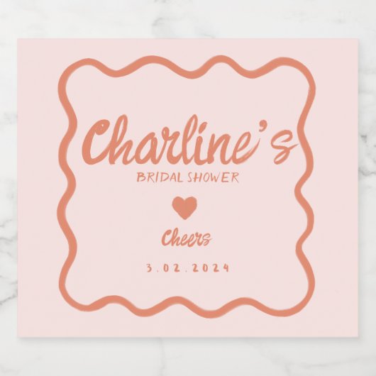 Wavy Pink Pastel Handschrift Retro Vrijgezellenfee Sparkling Wijnetiket (Enkel label)