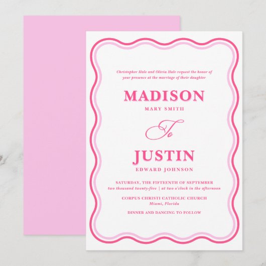 Wavy Pink Wedding Kaart (Voorkant / Achterkant)