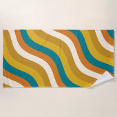 Wavy Pop Stripes Retro Pattern Blauwgroen Ochre Mu Strandlaken (Voorkant)