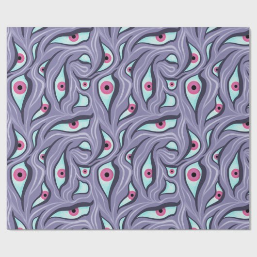 Wavy Psychedelic Horror - Paarse Evil Eye Pattern Cadeaupapier (Vlak)