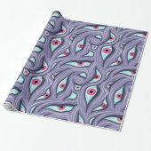 Wavy Psychedelic Horror - Paarse Evil Eye Pattern Cadeaupapier (Uitgerold)
