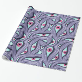 Wavy Psychedelic Horror - Paarse Evil Eye Pattern Cadeaupapier