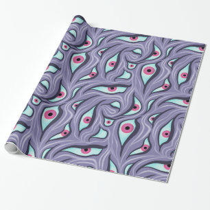 Wavy Psychedelic Horror - Paarse Evil Eye Pattern Cadeaupapier