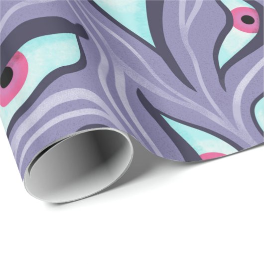 Wavy Psychedelic Horror - Paarse Evil Eye Pattern Cadeaupapier (Rol Hoek)