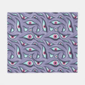 Wavy Psychedelic Horror - Paarse Evil Eye Pattern Fleece Deken (Voorkant (Horizontaal))