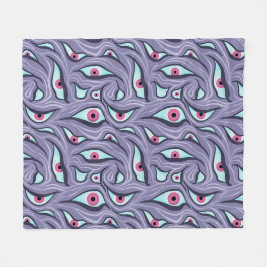 Wavy Psychedelic Horror - Paarse Evil Eye Pattern Fleece Deken (Voorkant (Horizontaal))