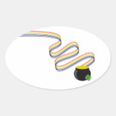 Wavy Rainbow Stripes Leading to Pot of Gold Ovale Sticker (Voorkant)