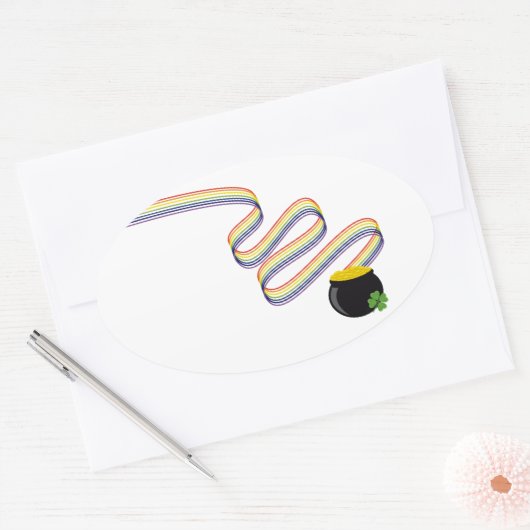 Wavy Rainbow Stripes Leading to Pot of Gold Ovale Sticker (Envelop)
