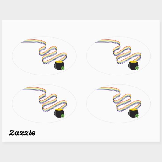 Wavy Rainbow Stripes Leading to Pot of Gold Ovale Sticker (Vel)