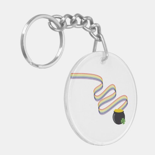 Wavy Rainbow Stripes Leading to Pot of Gold Sleutelhanger (Voorkant Links)