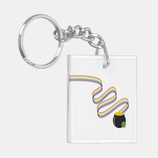 Wavy Rainbow Stripes Leading to Pot of Gold Sleutelhanger (Voorkant Links)