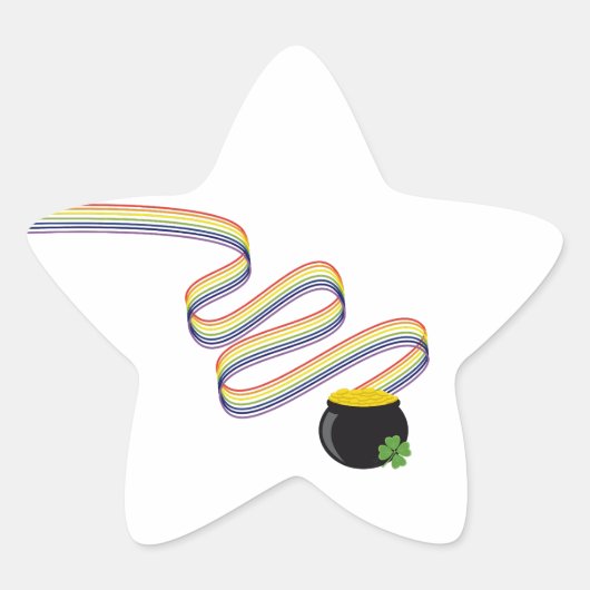 Wavy Rainbow Stripes Leading to Pot of Gold Ster Sticker (Voorkant)
