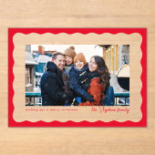 Wavy rand schattige eenvoudige rode kerstvakantie  acryl uitnodigingen (Voorkant)