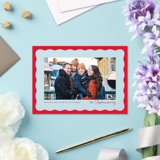 Wavy rand schattige eenvoudige rode kerstvakantie acryl uitnodigingen (Insitu (Huwelijk))