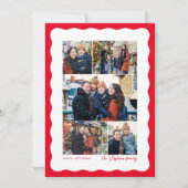 Wavy rand vijf foto collage eenvoudige rode kerst feestdagenkaart (Voorkant)