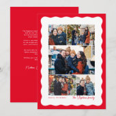 Wavy rand vijf foto collage eenvoudige rode kerst feestdagenkaart (Voorkant / Achterkant)