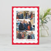 Wavy rand vijf foto collage eenvoudige rode kerst feestdagenkaart (Staand voorkant)