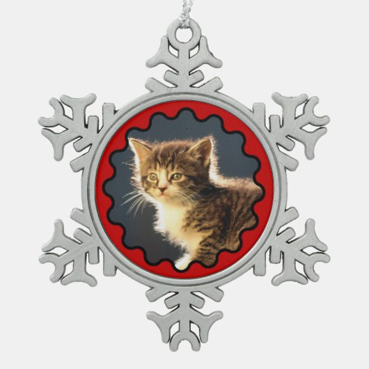 Wavy Red Border Foto Snowflake Ornament (Voorkant)