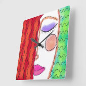 Wavy Red Hair Abstracte Art Square Wall klok (Hoek)