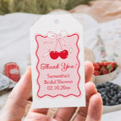 Wavy Red Pink Cherry Bow Vrijgezellenfeest Favorie Cadeaulabel