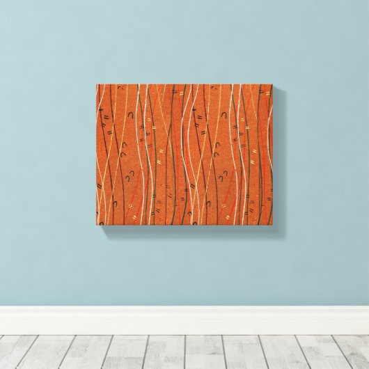 Wavy Red Stripes: moderne Japanse Abstracte kunst Canvas Afdruk (Insitu (Houten vloer))